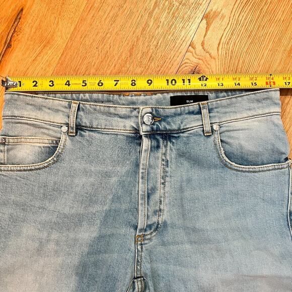 Balmain Slim Fit Biker Jeans in Faded Blue - Picture 8 of 10